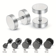 Men's Silver Round Disc Earrings 316L Stainless Steel Ear Clasps