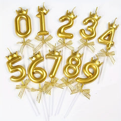 1pc 0-9 Number Candle Crown Bow Birthday Party Cake Decoration