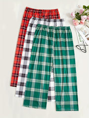 Cozy Plaid Print Sleep Bottoms for Women