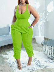 Patch Pocket Drawstring Jumpsuit Casual Sleeveless Jumpsuit