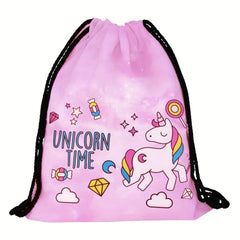 Unicorn Cartoon Drawstring Backpack Lightweight Waterproof Rucksack