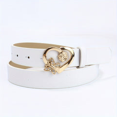 Rose Butterfly Heart Buckle Belt Classic Solid PU Leather Belt For Women