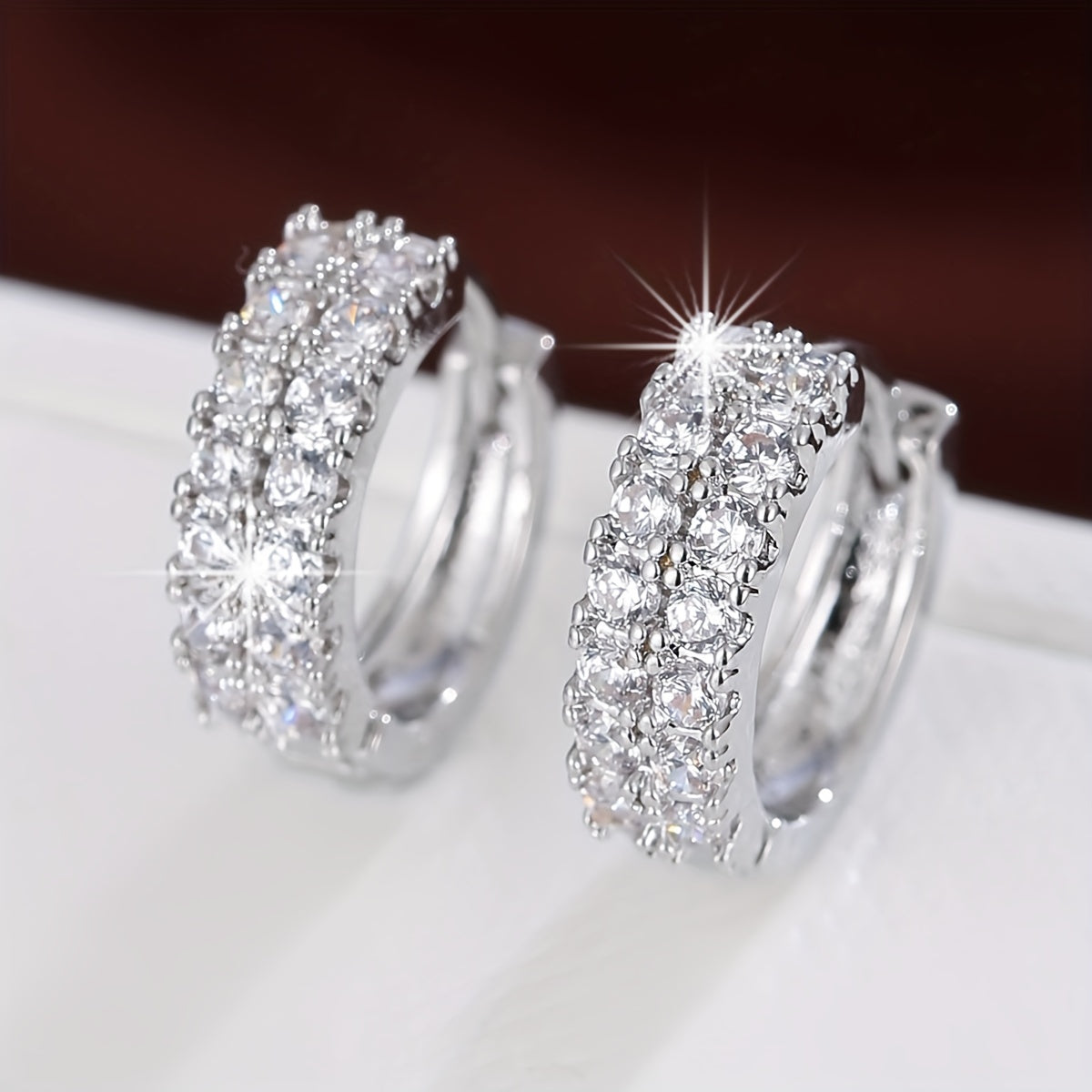 Zircon Decor Hoop Earrings Minimalist Style Copper 18K Plated