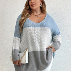  Colorblock Round Neck Bat Sleeve Sweater