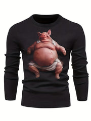 Funny Fat Pig Pattern Men's Knitted Sweater