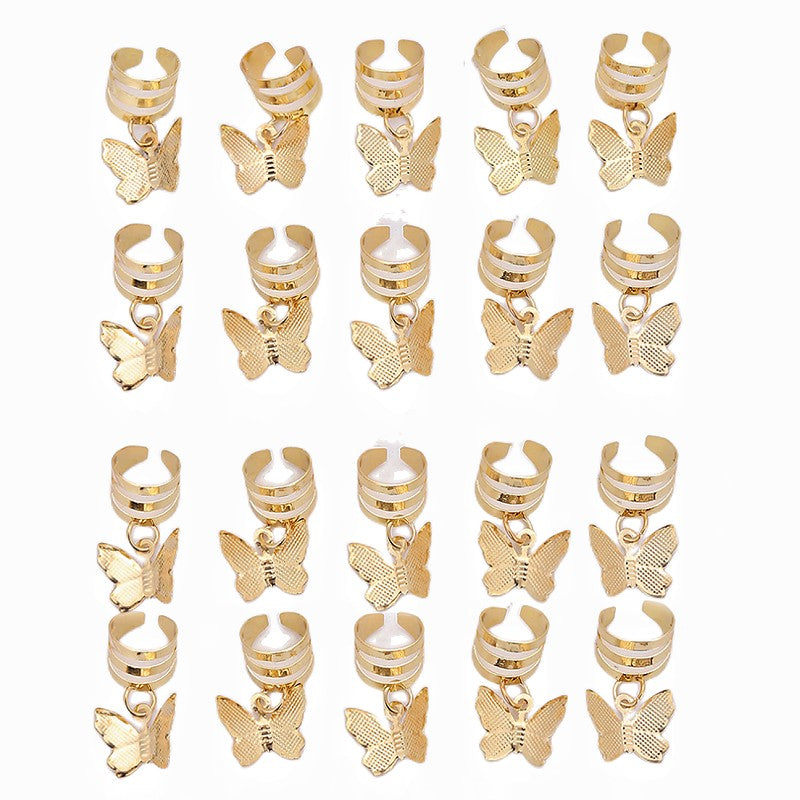 20pcs Hair Beads Spiral Coils Butterfly Dreadlock Braids Rings Clips