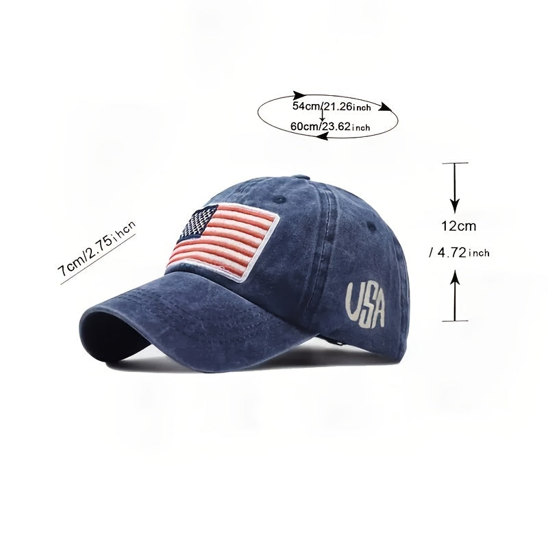 Washed Retro Letter Baseball Cap American Flag Cotton Hat