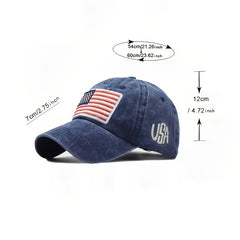 Washed Retro Letter Baseball Cap American Flag Cotton Hat
