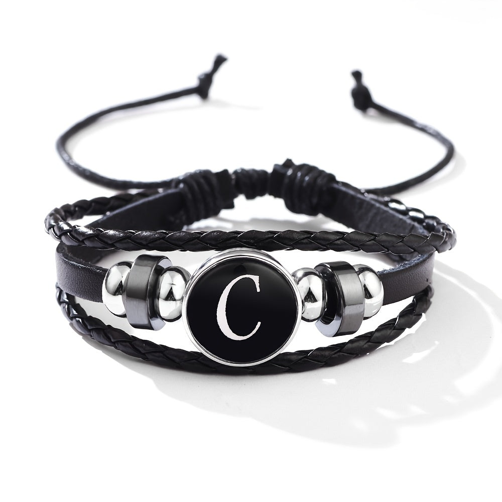 Stackable PU Leather Chain Bracelet with 26 English Letter Pattern