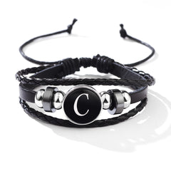 Stackable PU Leather Chain Bracelet with 26 English Letter Pattern