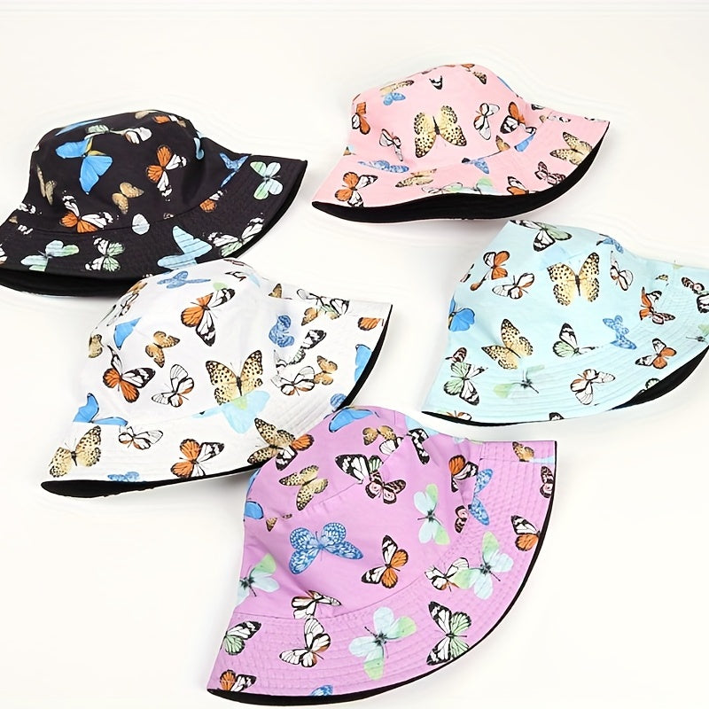 Butterfly Print Reversible Bucket Hat Fisherman Cap Unisex Sunscreen