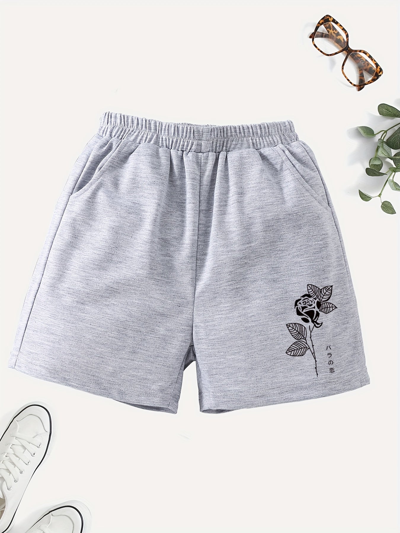 Girls' Rose & Anime Graphic Casual Shorts with Pockets