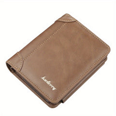 Vintage PU Leather Trifold Wallet Zipper Coin Pocket