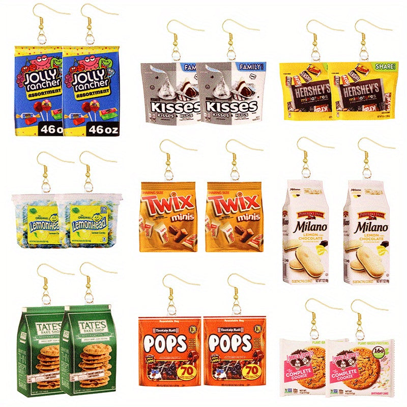 Funny Snack Bag Dangle Earrings Chip Candy Cookie Chocolate Bag Hip Hop Style