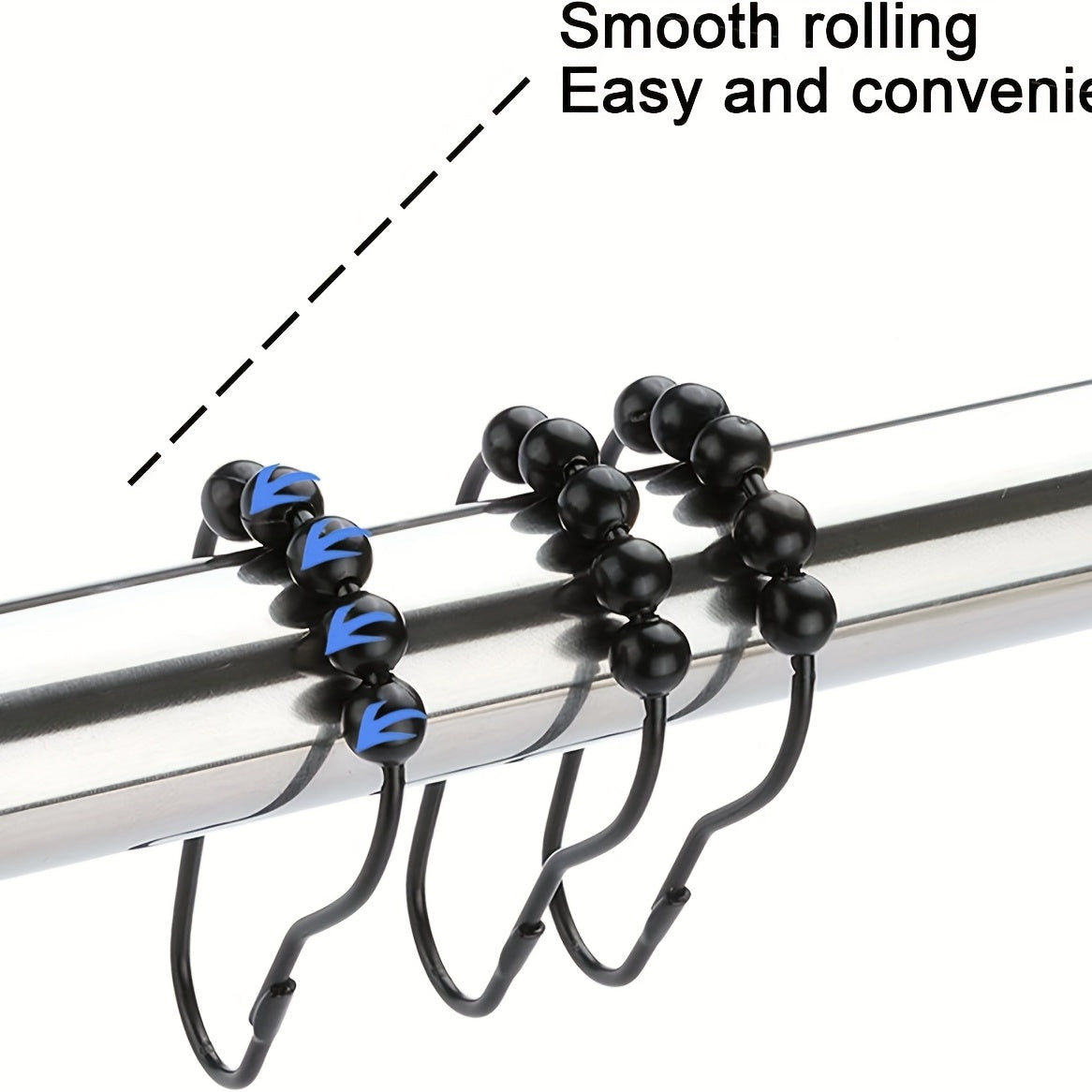 12pcs Roller Ball Shower Curtain Hooks Stainless Steel Bathroom Accessories