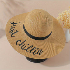 Embroidered Wide Brim Sun Hat for Summer Sun Protection