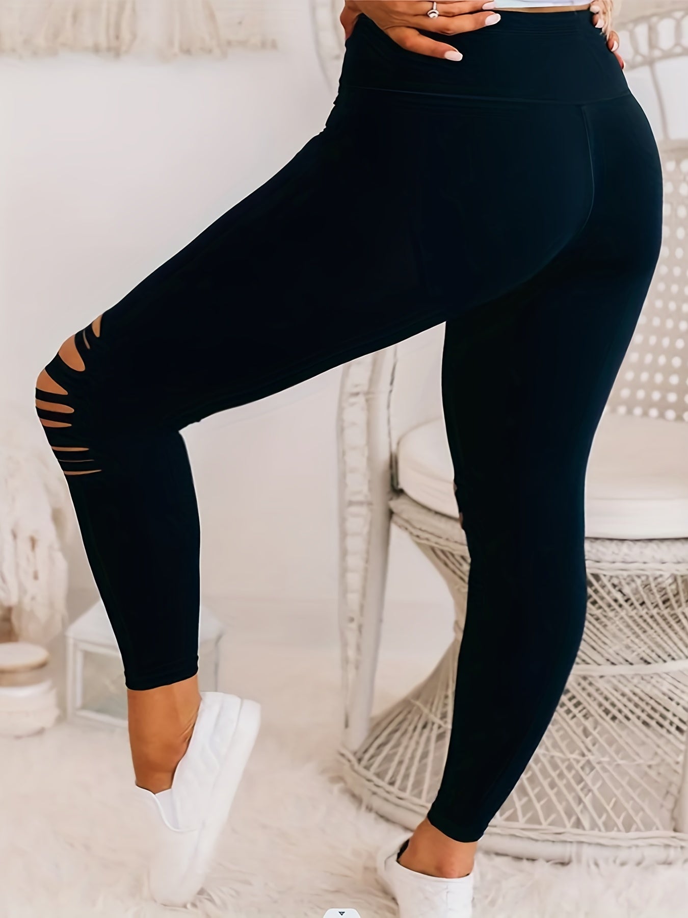  Ripped High Rise Stretchy Leggings