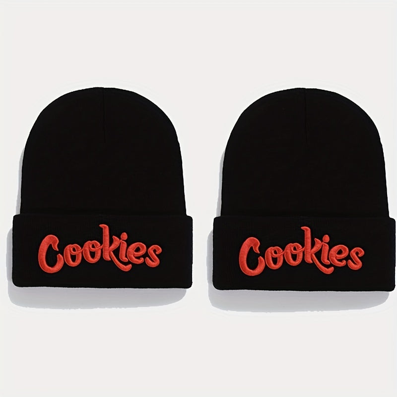 2pcs Letter Embroidery Beanie Cap Hip Hop Knit Hat Warm Skull Cap