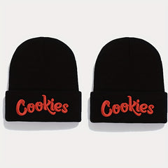 2pcs Letter Embroidery Beanie Cap Hip Hop Knit Hat Warm Skull Cap