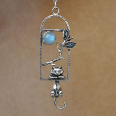 Playful Cat Pendant Necklace, Window Sill Design
