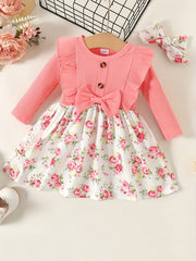 Baby Girl Autumn Bow Ruffle Floral Dress