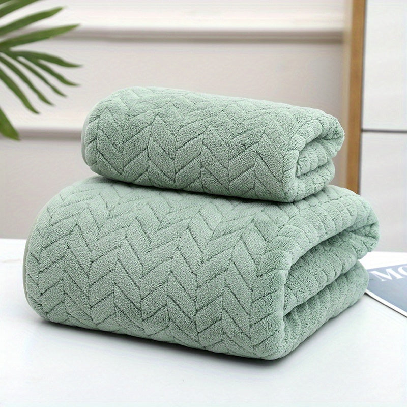 Geometric Leaf Pattern Bath Towel Set with Strong Water Absorption