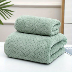 Geometric Leaf Pattern Bath Towel Set with Strong Water Absorption