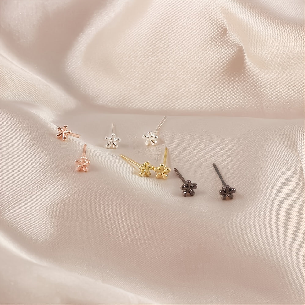 Small Floral Stud Earrings in Golden and Silver