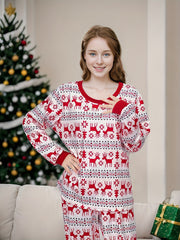 Christmas Elk Print Pajama Set Long Sleeve Top & Pants Women's Sleepwear