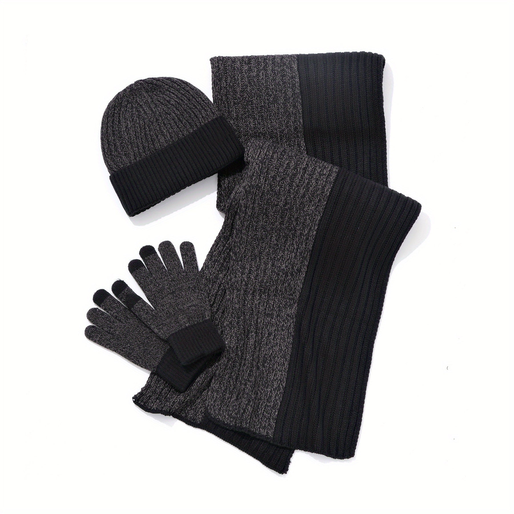 Jacquard Touch Screen Gloves Beanie Hat Scarf Set