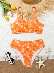 2pcs Girls Flower Top & Shorts Swimsuit Summer Clothes