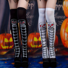 Halloween Skull Print Over The Knee Socks Women's Stockings