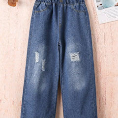 Girls Wide Leg Ripped Jeans