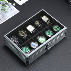Watch Display Box Aluminum Alloy Watch Storage Box Tempered Glass Cover
