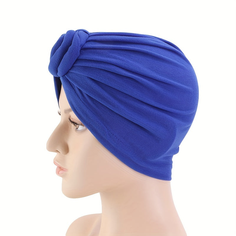 Braided Knot Pleated Turban Cap Solid Head Wrap Hijab Caps