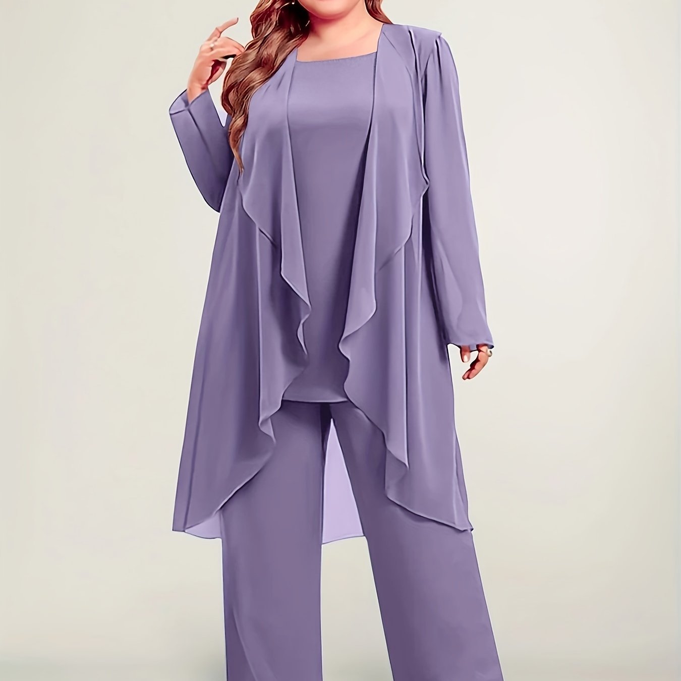  Solid Tank Top, Pants & Shawl Collar Cardigan Set