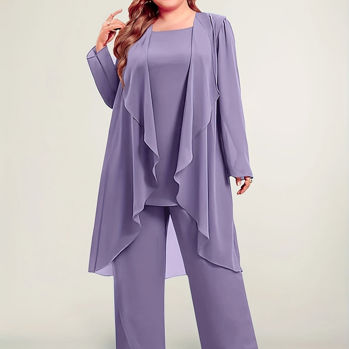  Solid Tank Top, Pants & Shawl Collar Cardigan Set