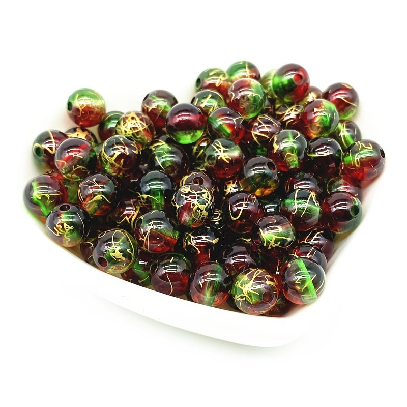 50pcs 8mm Golden Brushed Pattern Round Beads Jewelry Making DIY