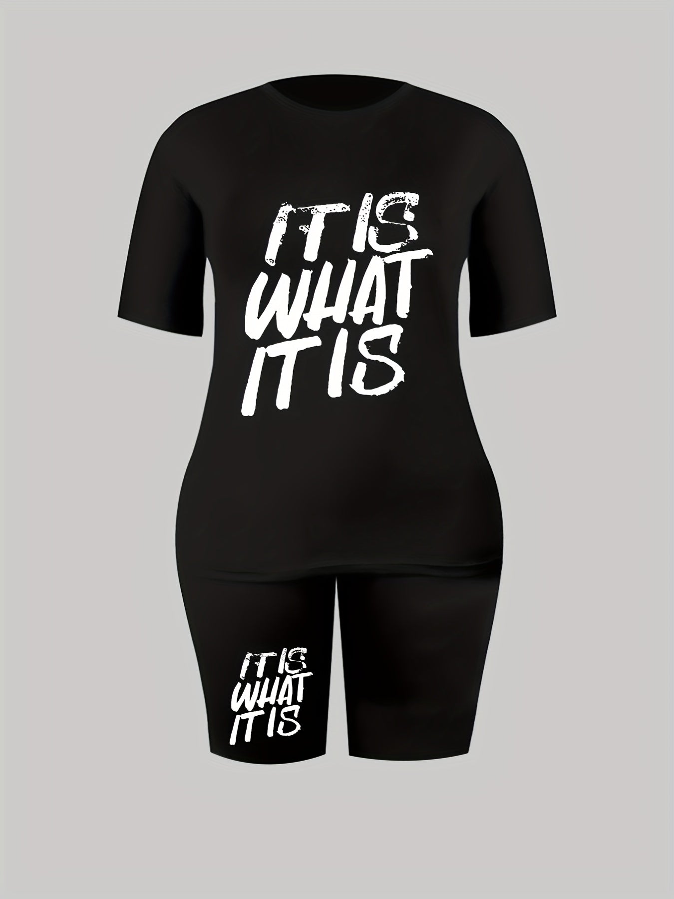 Slogan Print Crop Top & Shorts Set