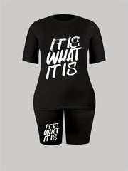  Slogan Print Crop Top & Shorts Set