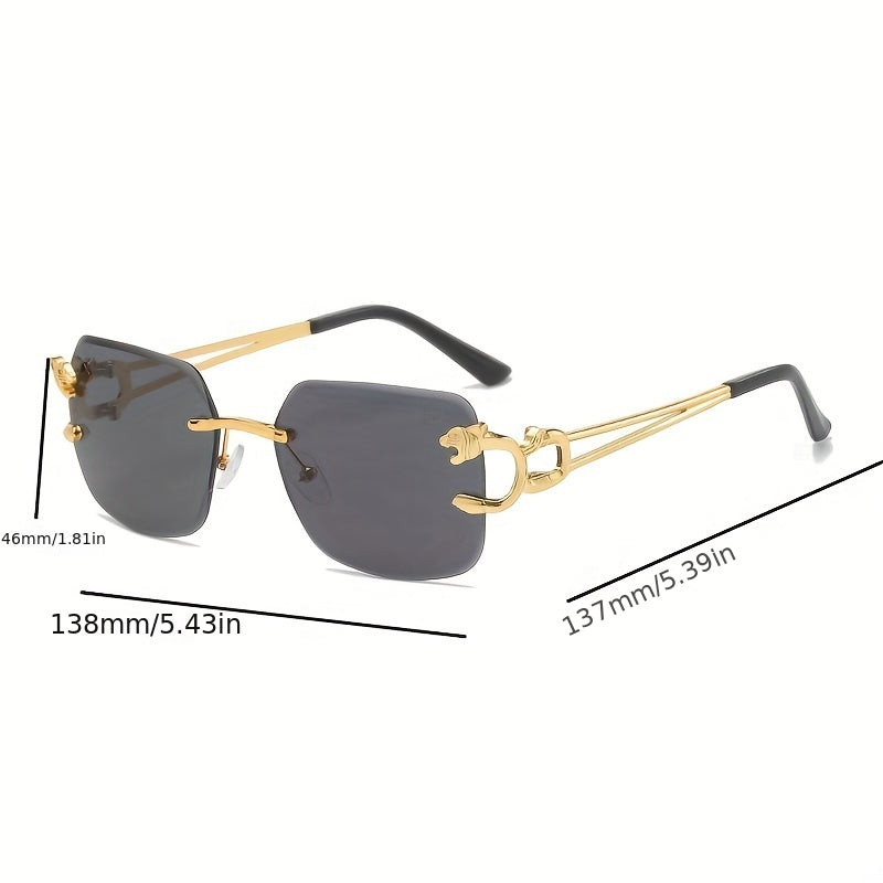 Men's Rimless Leopard Square Sunglasses UV400