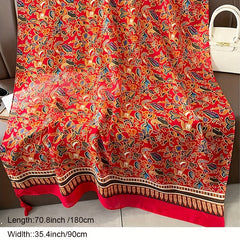 Floral Print Scarf with Tassels for Women