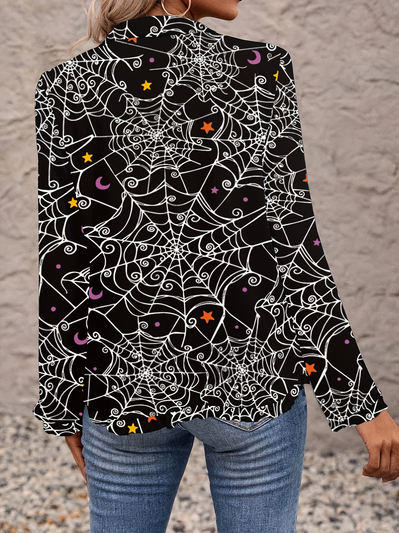  Web Print Long Sleeve Open Front Cardigan