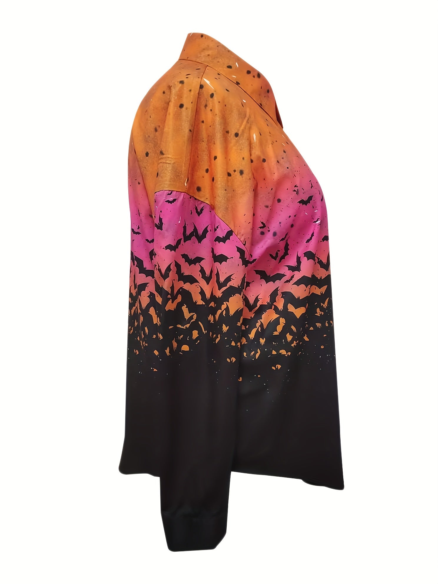  Halloween Casual Blouse Women's Plus Ombre Bat Print Long Sleeve Shirt