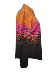  Halloween Casual Blouse Women's Plus Ombre Bat Print Long Sleeve Shirt