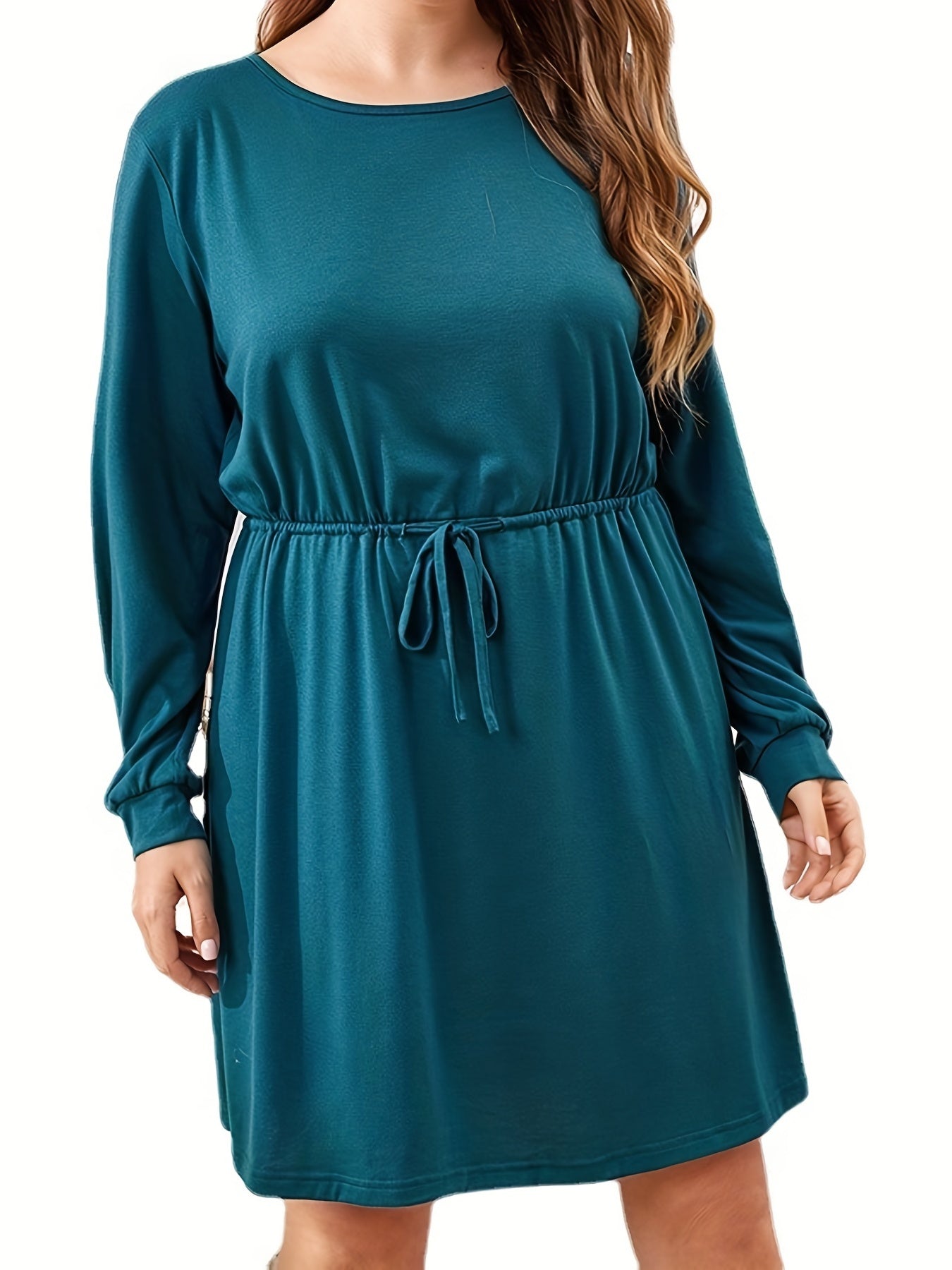  Lounge Dress Women's Plus Solid Long Sleeve Drawstring...