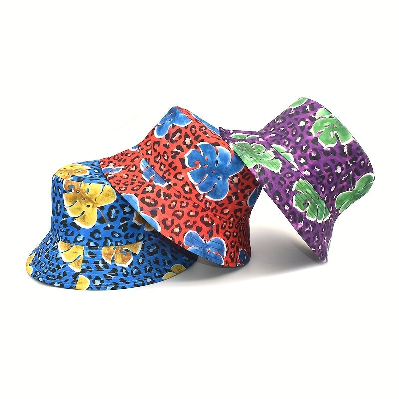 Leaf Leopard Print Bucket Hat Reversible Sunscreen