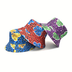 Leaf Leopard Print Bucket Hat Reversible Sunscreen