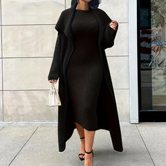  Solid Fuzzy Fleece Dress & Cardigan Set