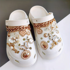 Stylish Shoe Accessories Clover Flower Rhinestone Pearl Chain Party Set